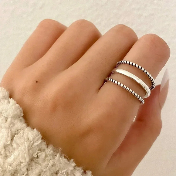 925 Sterling Silver Layer Stackable Ring Multi Layer Dainty Ring Band - Picture 2 of 7
